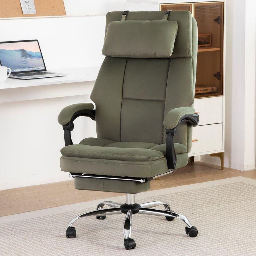 Frosted Velvet Swivel Ergonomic Office Chair Executive Chair High Back Boss Chair 155° Reclining Computer Chair, Green