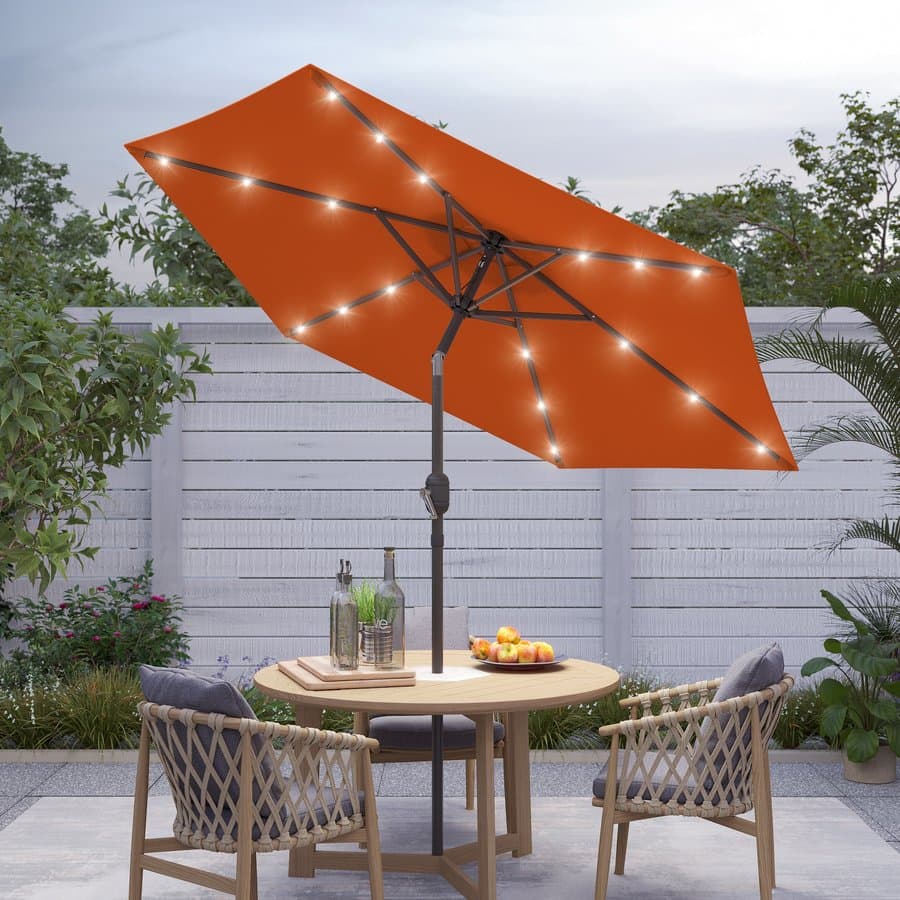 ACEGOSES 6.5-ft Steel Orange Crank Market Patio Umbrella with Lights