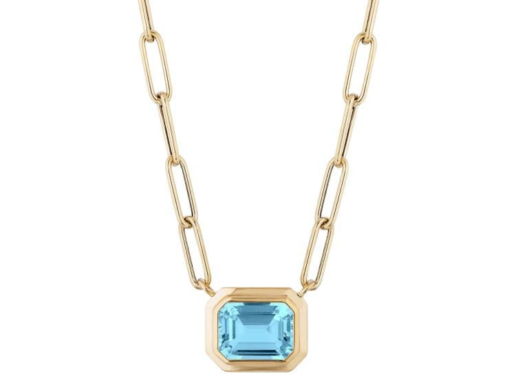 Goshwara Manhattan Pendant with Emerald Cut Bezel Set Blue Topaz in 18K Yellow Gold