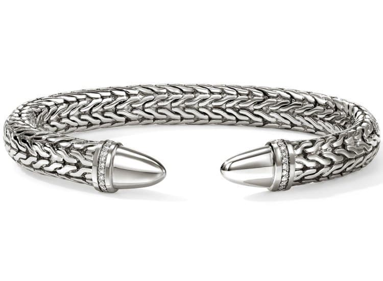 John Hardy Spear 50 Flex Cuff-Size Medium-in Sterling Silver with Diamonds