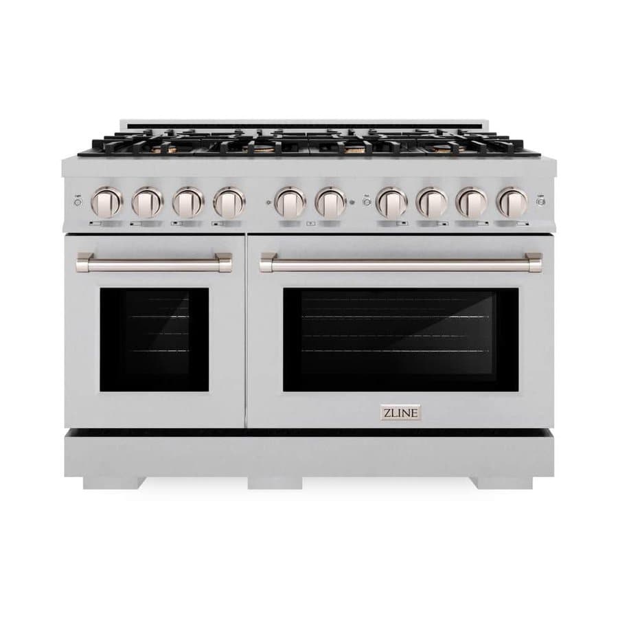48 in. 6.7 cu. ft. Select Double Oven Gas Range, Satin Stainless Steel with 8 Brass Burners