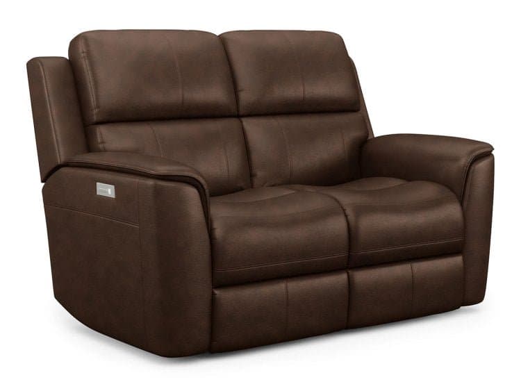 Flexsteel Henry Power Reclining Loveseat With Power Headrests & Lumbar, Burnt Umber Leather