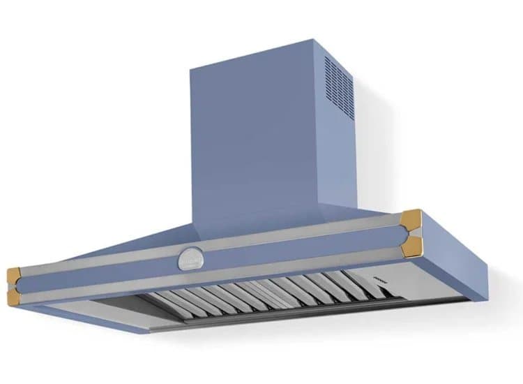La Cornue CornuFe 110 43" Provence Blue With Polished Brass Accents Wall Hood - H1LF