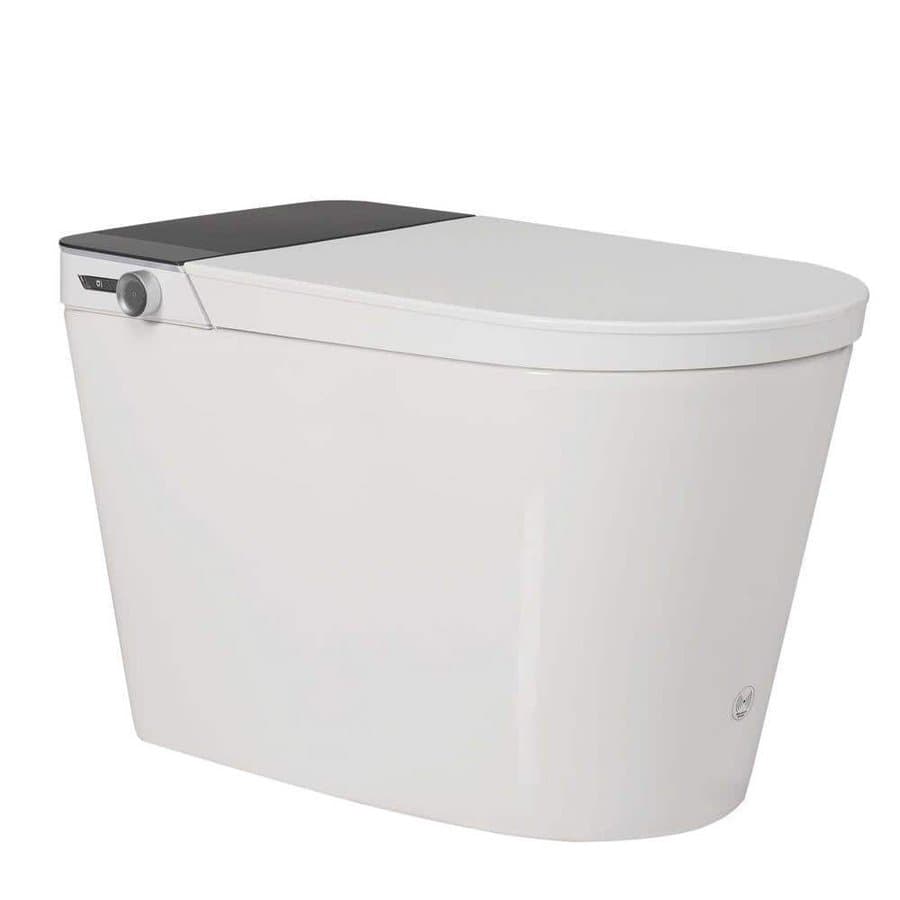 Round Smart Toilet with Bidet Built In, Auto Open/Close, Wide Bidet and Heated Seat, Warm Dry, Foot Sensor, LED, White