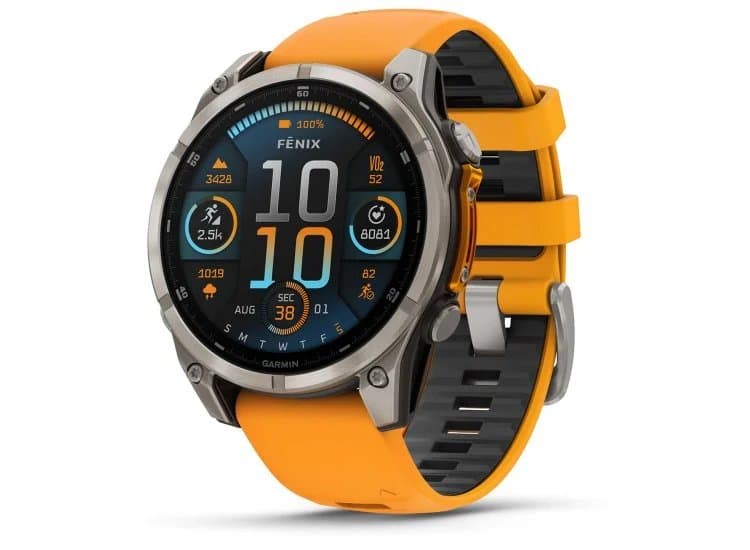 Garmin fenix 8 Smartwatch 47mm AMOLED Sapphire, Titanium with Spark Orange Silicone Band