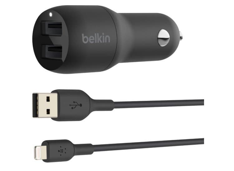 Belkin BoostCharge 24W Dual USB-A Car Charger + USB-A To Lightning Cable