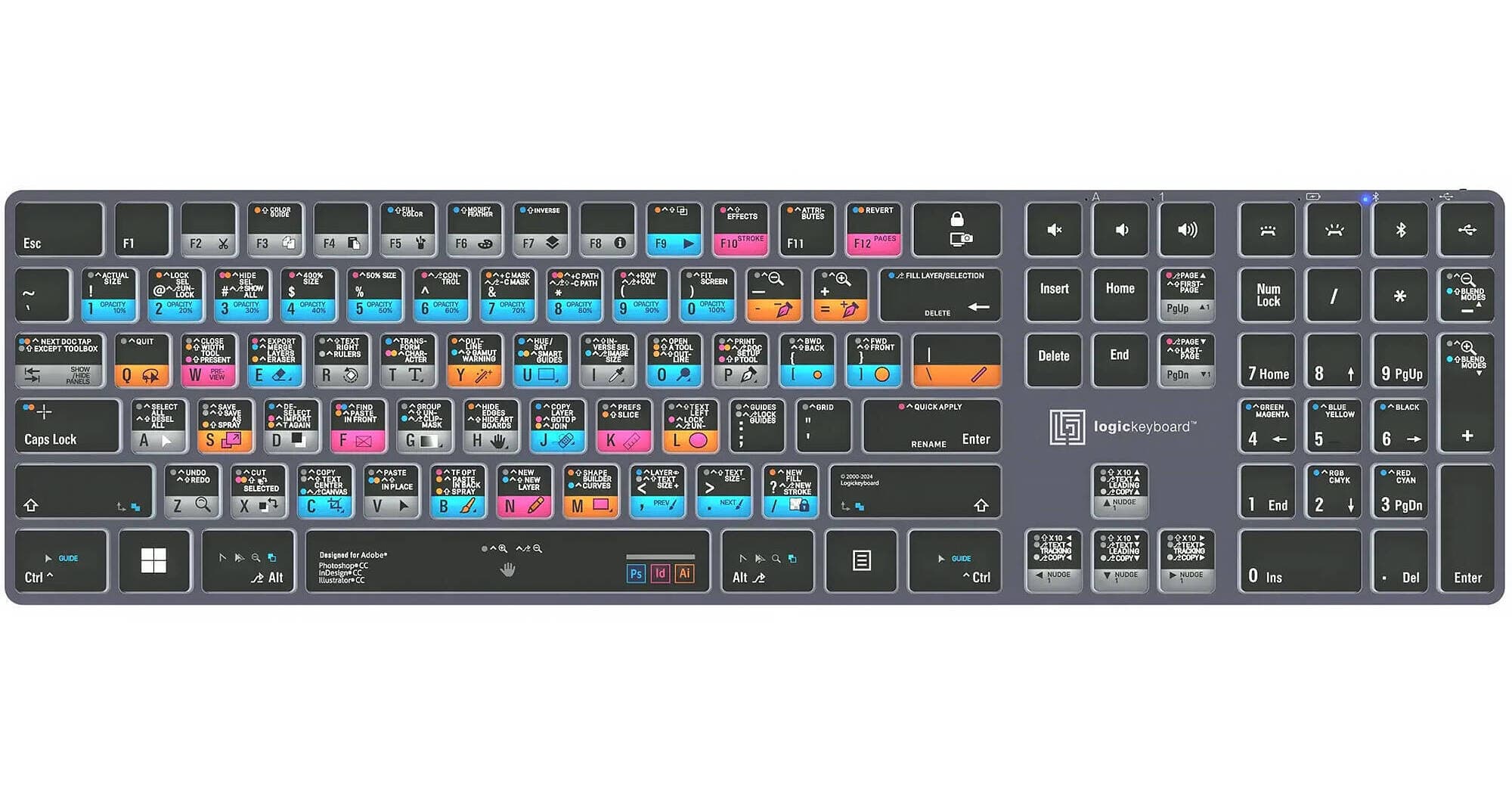 Logickeyboard Adobe Graphic Designer TITAN Wireless Backlit US English Keyboard for Windows