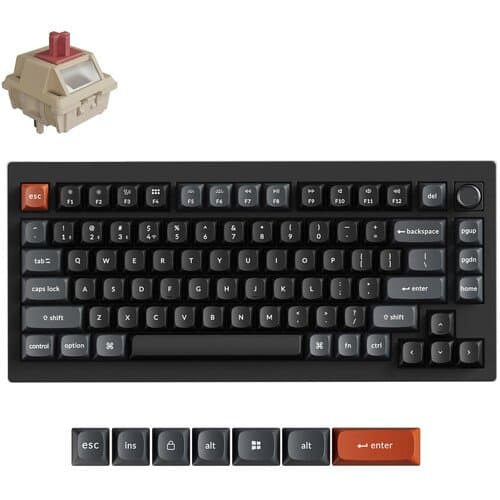 Keychron V1 Ultra 8K Wireless Mechanical Keyboard (Black, Keychron Silk POM Red Switches)