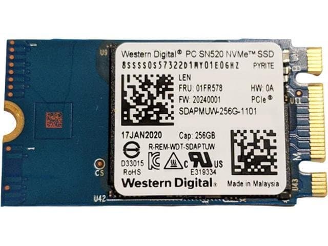 Western Digital PC SN520 M.2 2242 256GB PCIe Gen3 x2 NVMe 1.3 64-layer 3D NAND Internal Solid State Drive (SSD) SDAPMUW-256G
