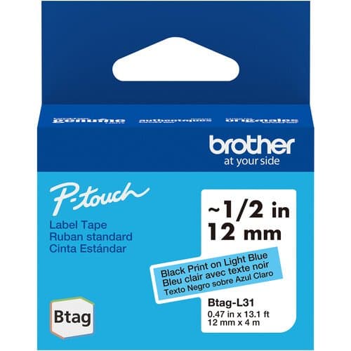 Brother Btag Label Tape for P-Touch PT-N10, PT-N20 & PT-N25BT (Black on Light Blue, 0.5" x 13.1')