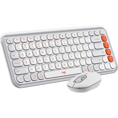 Logitech POP ICON Wireless Keyboard & Mouse Combo (Off-White & Orange)