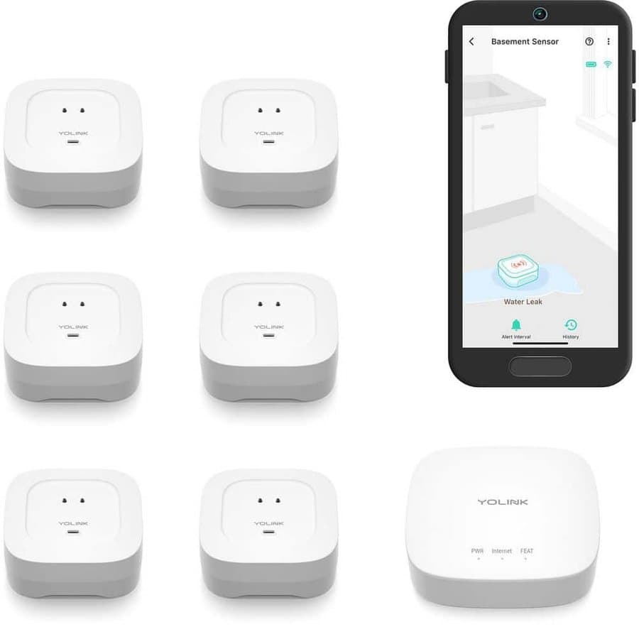 YoLink Smart Home Starter Kit Hub & Water Leak Sensor 6-Pack