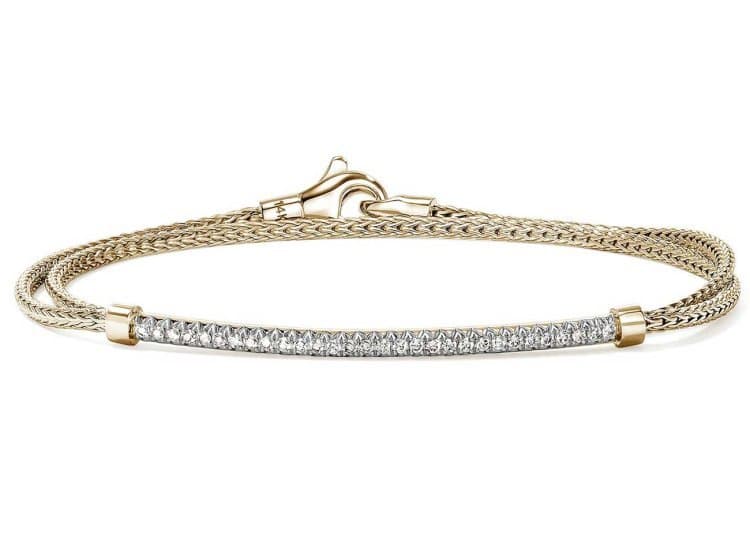 John Hardy JH Essential Pave Wrap Bracelet, 1.8mm-Size Medium-in Gold and Diamonds