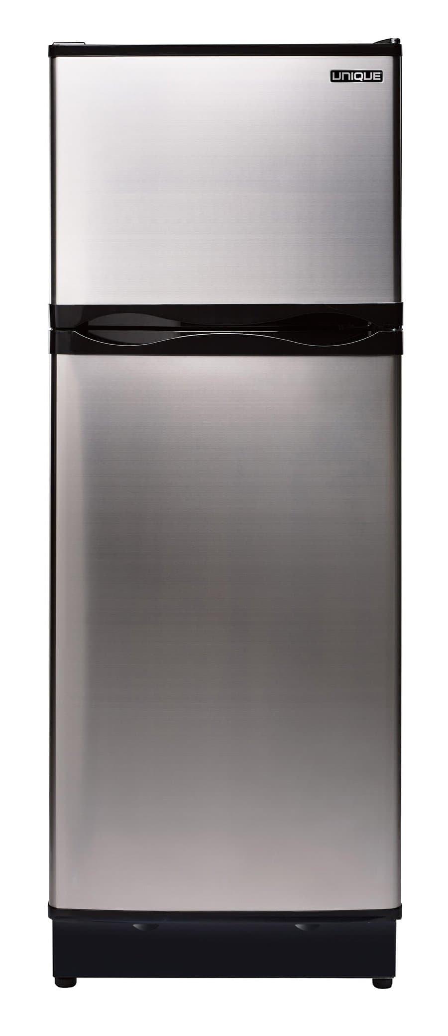 UNIQUE Off-Grid 9.7-cu ft Counter-Depth 23.5-in Wide Top-Freezer Refrigerator ( Stainless steel/black )