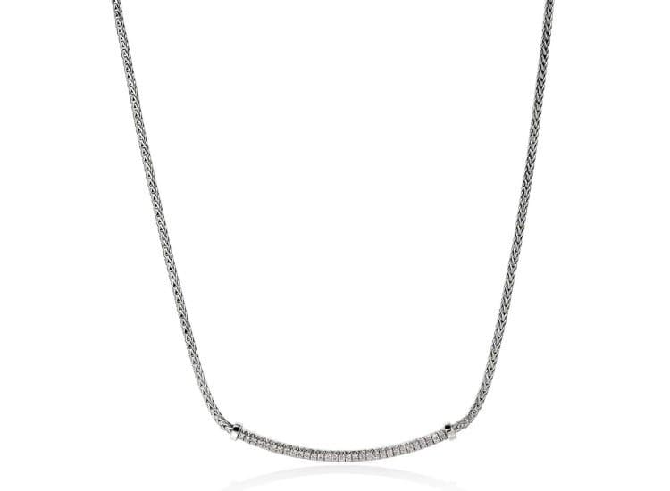 John Hardy JH Essential Pave Necklace, 1.8mm, Silver and Diamonds