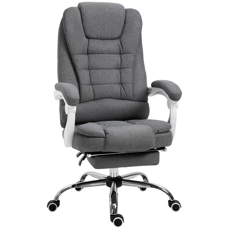 High-Back Executive Office Chair with Footrest, Linen-Fabric Computer Chair with Padded Armrests, Gray