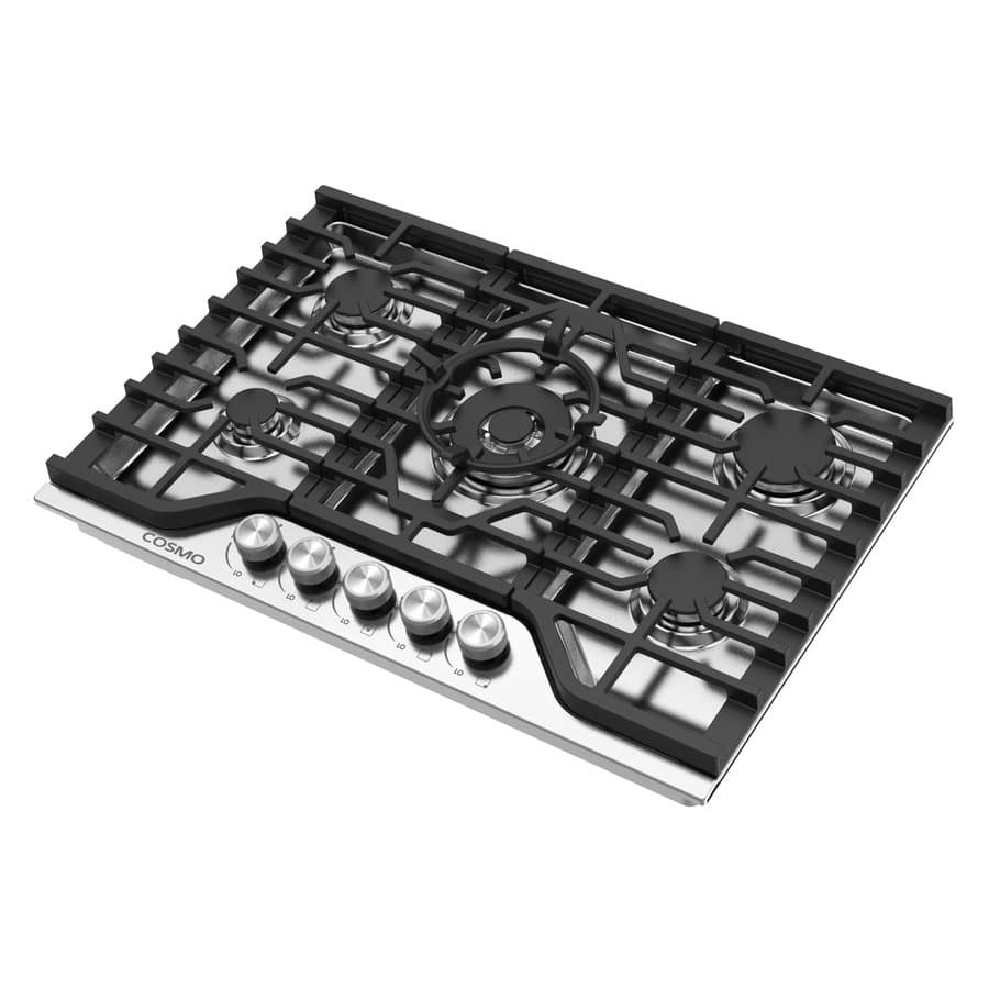 Cosmo 30 In. Vista Collection Drop-in Gas Cooktop With 5 Burners, Metal Knobs, Cast Iron Grates, Stainless Steel COS-CTGV305SS