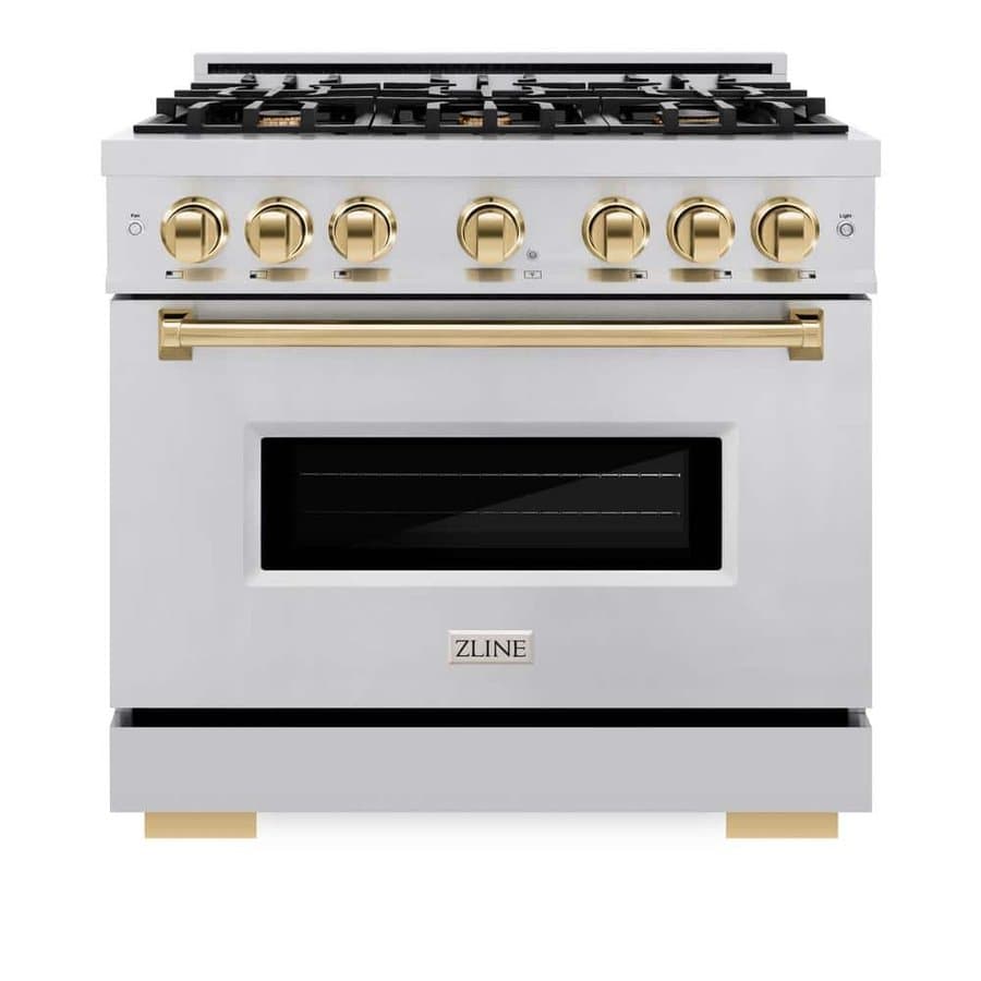 Classic 36 in. 6-Burner Gas Range with Gas Convection Oven, Stainless Steel and Polished Gold