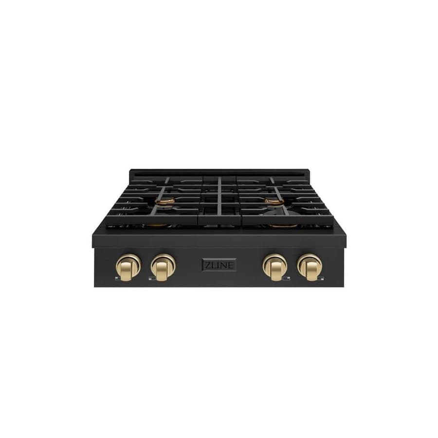 Autograph Edition Paramount 30 in. 4-Burner Porcelain Cooktop, Black Stainless Steel with Champagne Bronze Accents
