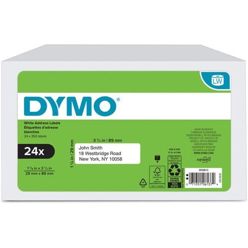 Dymo Mailing Address Labels (1.13 x 3.5" 350 White Labels, 24 Rolls)