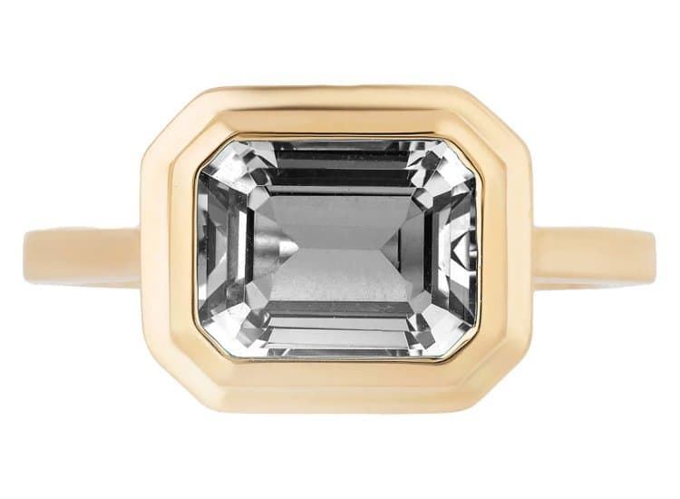 Goshwara Manhattan Emerald-Cut East-West Ring with Rock Crystal-Size 6.5-in 18K Yellow Gold