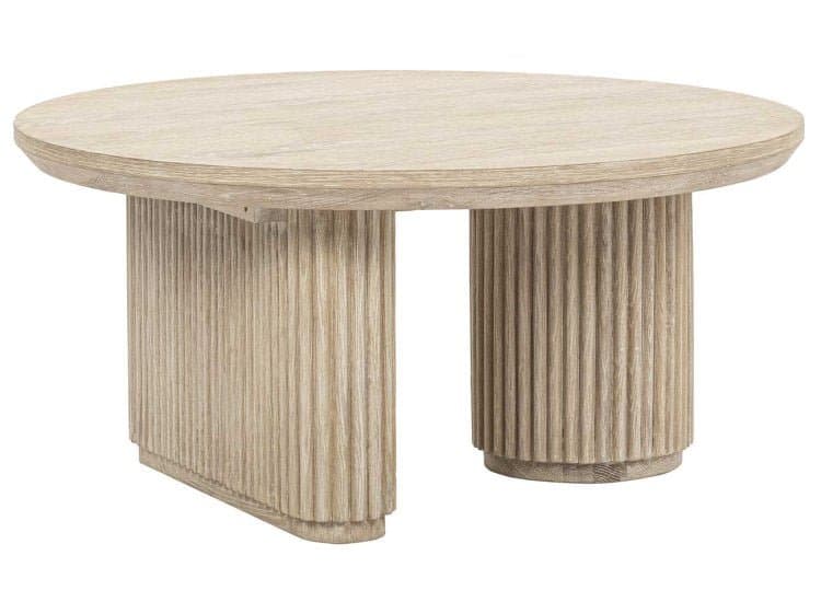 Classic Home Vander Solid Wood Round Coffee Table, Cream Washed