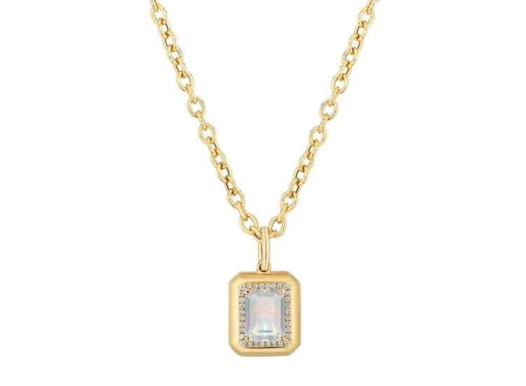 Goshwara Emerald-Cut Halo Pendant with Opal