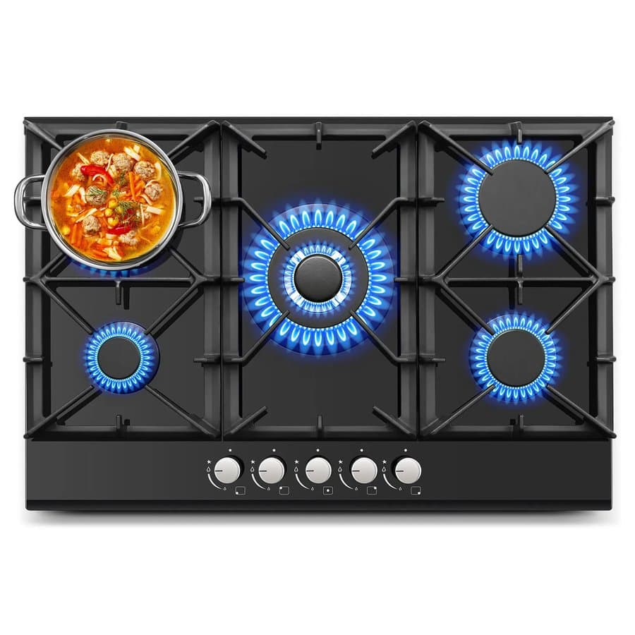 30 Inch Built-in 5 Burner Gas Cooktop, Tempered Glass With 12k Btu Center Burner, Sealed Burners, Ng/lpg Convertible, Dishwasher Safe Grates DBLYF855
