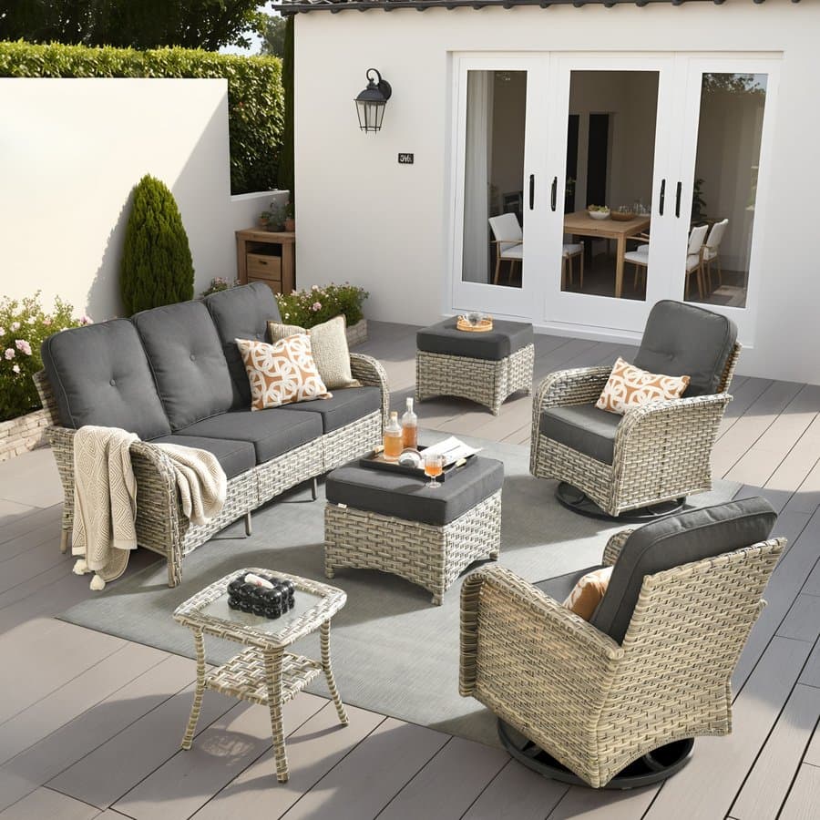 XIZZI Scorpio 6 -Piece Rattan Patio Sofa Conversation Set with Black Cushions
