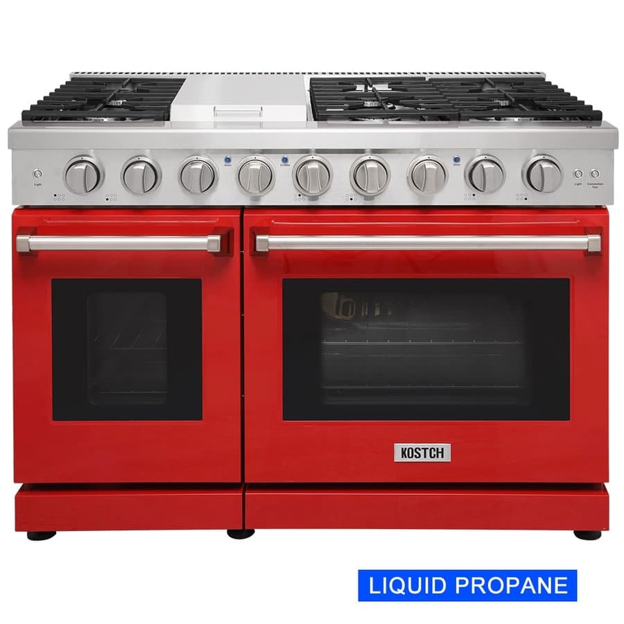 KOSTCH 48-in 7 burners 4.6-cu ft / 2.2-cu ft Convection Oven Freestanding Double Oven Gas Range ( Red )