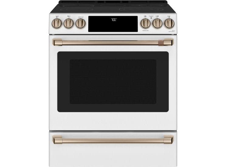 Cafe 30" Matte White Smart, Front-Control, Radiant & Convection Slide-In Electric Range - CES700P4MW2
