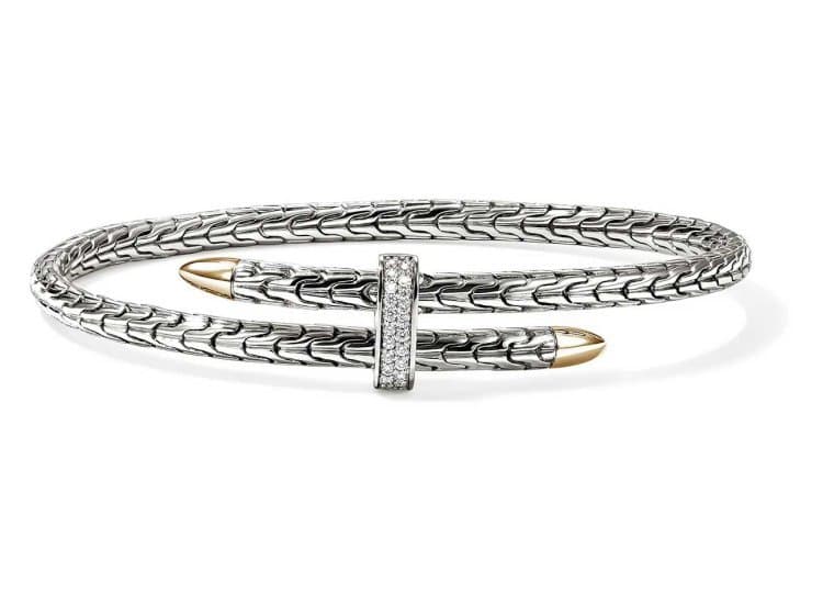 John Hardy Spear Flex Cuff 4mm with Diamonds-Size Medium-in Sterling Silver and 14K Yellow Gold