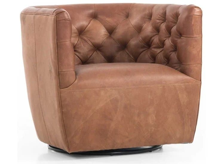 Four Hands Hanover Swivel Chair, Heirloom Sienna Leather