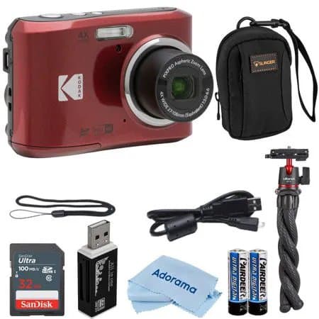 Kodak PIXPRO FZ45 Friendly Zoom 16MP Full HD Digital Camera, Red, Bundle with 32GB Memory Card and Camera Bag