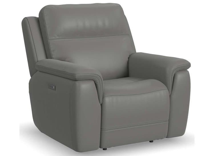 Flexsteel Sawyer Gray Leather Power Recliner w/ Power Headrest & Lumbar