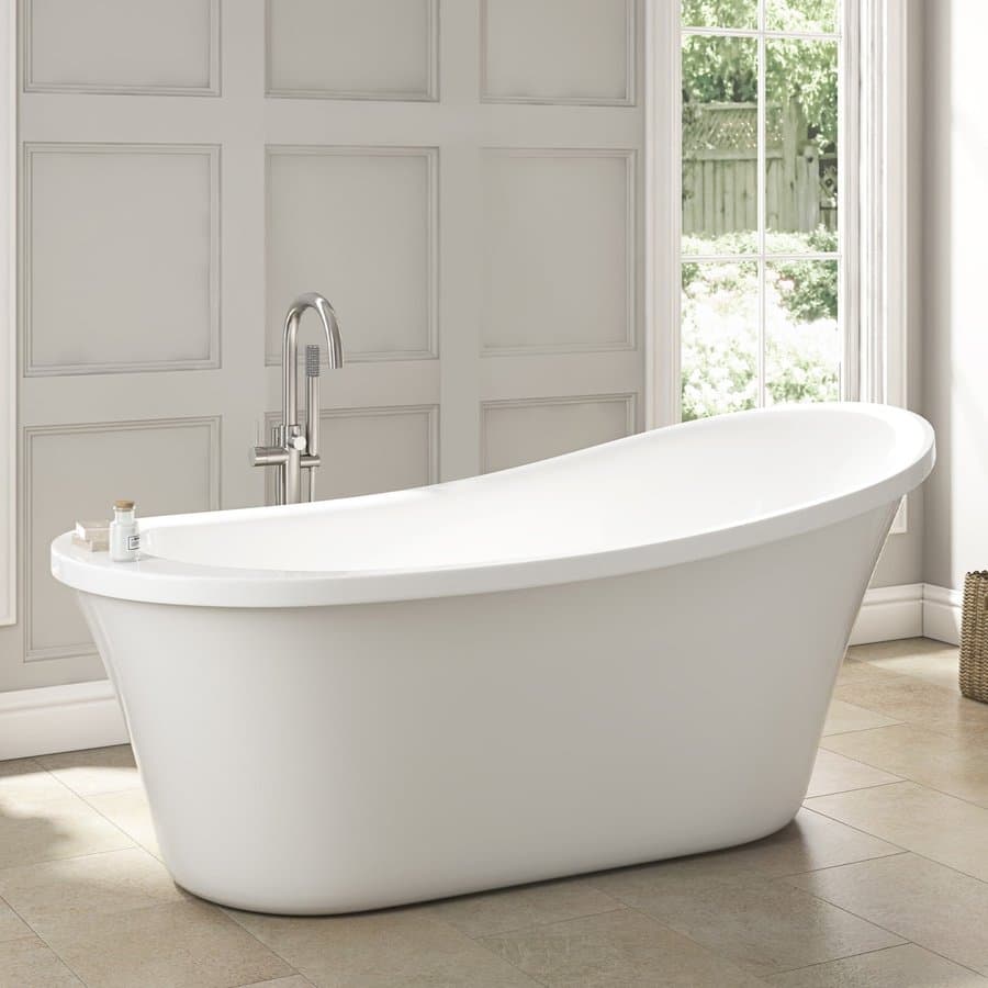 DreamLine Mirage 28-in x 65.375-in Brushed nickel Acrylic Oval Freestanding Soaking Bathtub with Drain ( Back center Drain )