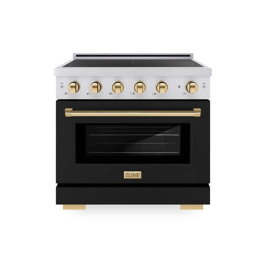36 in. 5.2 cu. ft. Induction Range with 5 Element Cooktop, Stainless Steel with Black Matte Door and Gold Accents