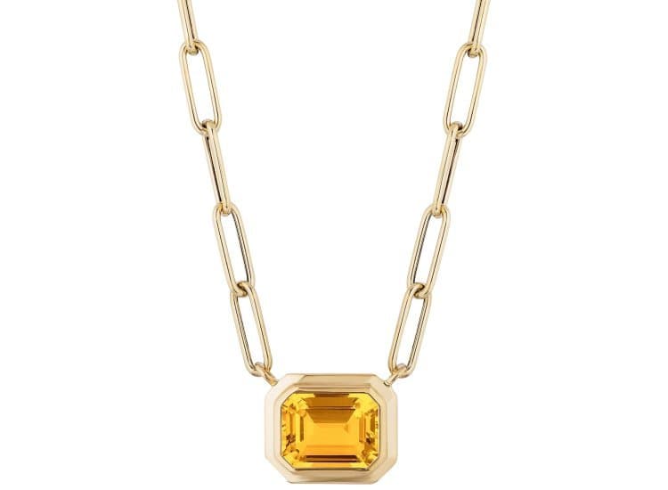 Goshwara Manhattan Pendant with Emerald Cut Bezel Set Citrine in 18K Yellow Gold