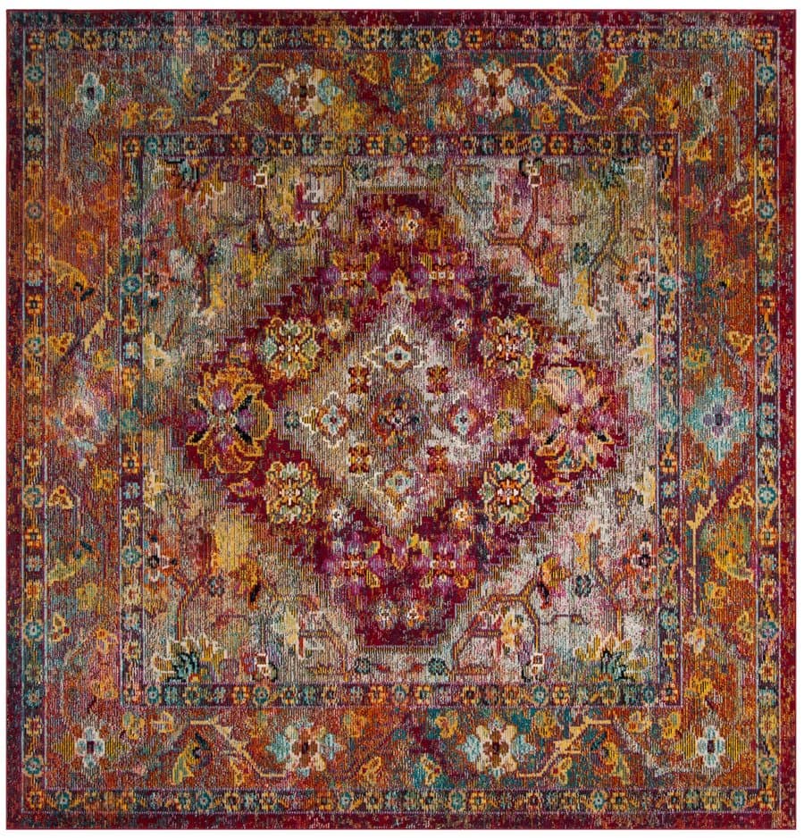 Safavieh Crystal Haven 7 x 7 (ft) Loomed Polypropylene Orange/Light Blue Square Indoor Floral/Botanical Oriental Spot Clean Only Area rug