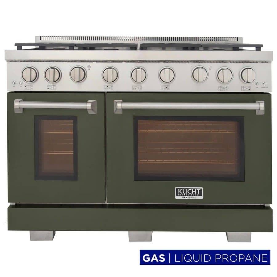 48 in. 6.7 cu. ft. 7- Burners Propane Gas Range 2 Ovens 1 Convection in Olive Green with True Simmer Burners