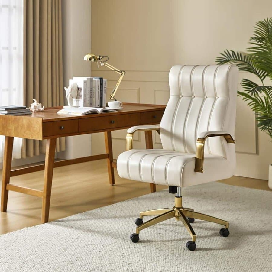 Costante Faux Leather Tufted Swivel and Tilting Ergonomic Executive Office Chair, Ivory with High Back
