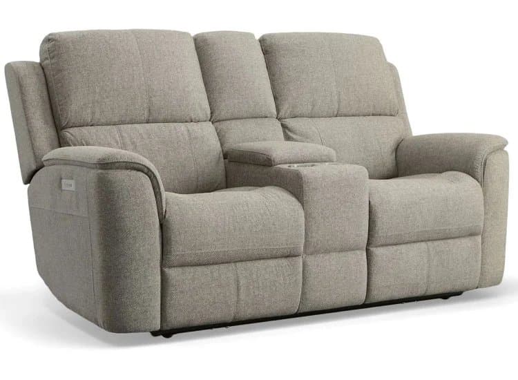 Flexsteel Henry Fabric Power Reclining Loveseat With Console & Power Headrests & Lumbar