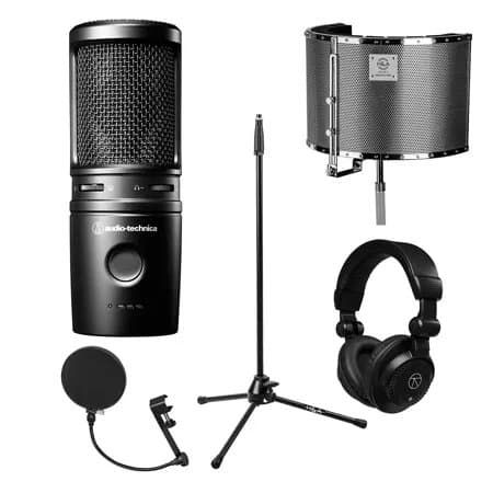 Audio-Technica AT2020USB-X Cardioid Condenser USB Microphone, Bundle with TAPH100 Headphones, Pop Filter, Reflection Filter and Tripod Mic Stand