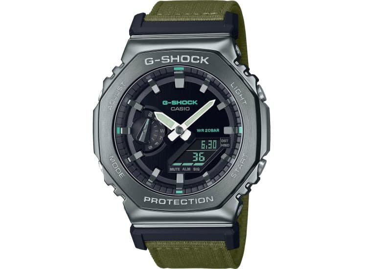 G-Shock Analog-Digital Utility Metal 45mm Watch with Black Dial and Green Cloth Strap