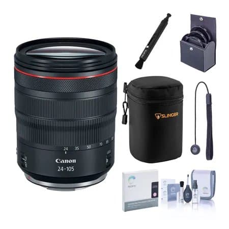 Canon RF 24-105mm f/4 L IS USM Lens Bundle with 77mm UV, CPL, ND, and VND Filters, Soft Lens Case, Lens Cleaner, Cleaning Kit, Universal Lens Cap Tether