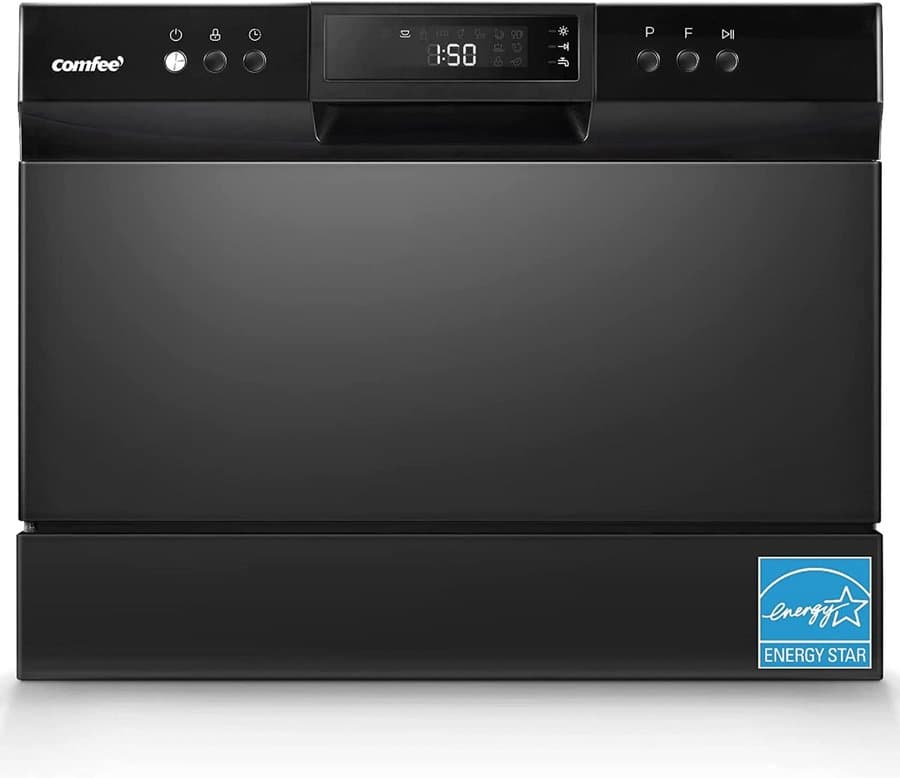Comfee 22-in Portable Countertop dishwasher ( Black ) 6 Place Settings with Air Dry 49-Decibel Very Quiet Sound Level