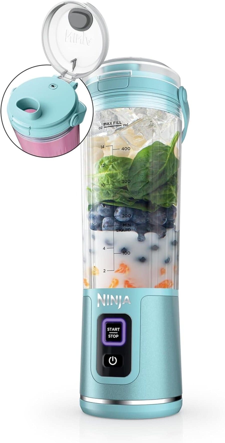 Ninja  Blast Portable Cordless Blender with Leakproof Lid 18oz USB C Rechargeable Dishwasher-Safe Aqua BC151AQ