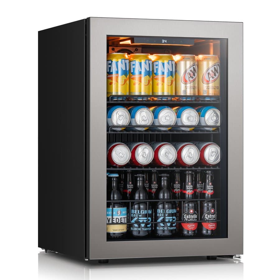 16.9 in. Single Zone 85-Cans Beverage Cooler Freestanding Compressor Frost Free Refrigerator Fridge, Stainless Steel