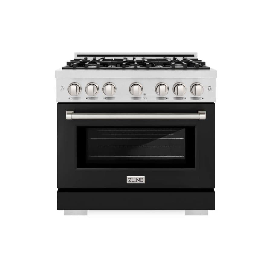 36 in. Select Gas Range with 6 Burner Cooktop and Convection Gas Oven, Satin Stainless Steel with Black Matte Door