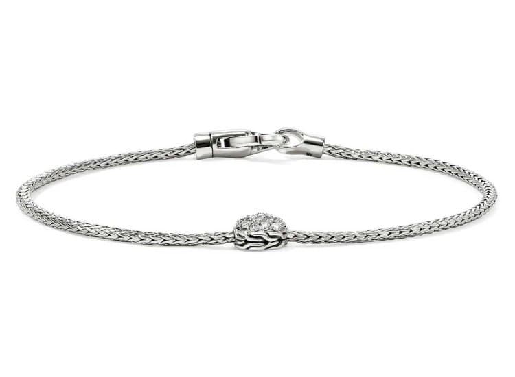 John Hardy JH Essential Pave Bracelet 1.8mm with Diamonds-Size Medium-in Sterling Silver